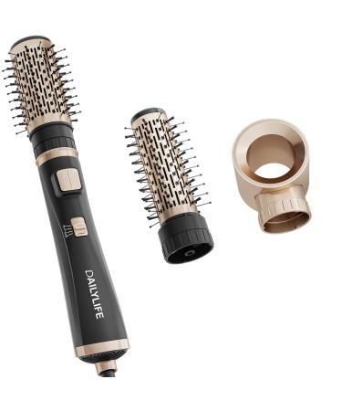 DAILYLIFE 3-in-1 Blow Dryer Brush Ionic Rotating Hot Air Spin Brush Set with Volumizing Oval and Round Brushes 3 Temperature Settings for Smooth Frizz-Free Styling