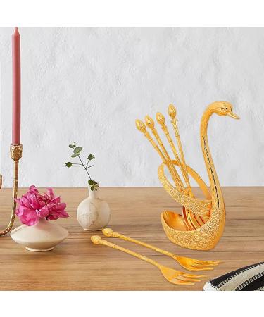 Swan Dinnerware Set Swan Base Holder Alloy Fruit Ice Cream Cake Dessert Flatware Set Swan Spoon Organizer for Hotel Kitchen Party Home Decor with Argent fork/816 (Color : with Gold Forks) - Buy Online on GoSupps.com
