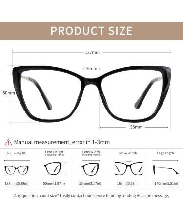 Blue Light Blocking Glasses - Vintage Oversized Cat Eye for Women & Men | Anti Eyestrain & UV Protection - AB3304 Bright Black - Buy Online on GoSupps.com