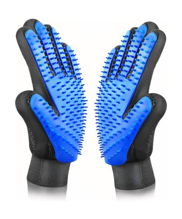 Pet Grooming Glove Pet Brush Glove Deshedding Brush Glove Pet Hair Remover Brush Bath Tool for Pets Grooming Pet Mitt For Dogs Cats & Horses with Long/Short/Curly Hair (Blue)
