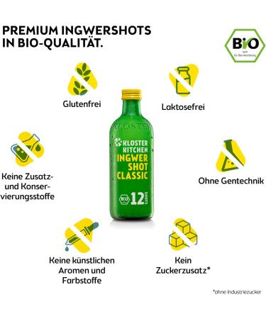 Kloster Kitchen Bio Ginger Shot Set d'Essai L I 5 vari t s 5x 360 ml + 5x 30 ml avec de vrais morceaux de gingembre I Coffret Cadeau Shot de Gingembre vegan I doux- pic (incl. 1 25 de consigne) - Buy Online on GoSupps.com
