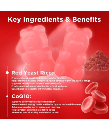 2 Pack Red Yeast Rice with CoQ10 Gummies Red Yeast Rice Supplement with Coenzyme Q10 for Overall Well-Being & Vitality Sugar Free Vegan Raspberry Flavor 120 Count 60 Count (Pack of 2) - Buy Online on GoSupps.com