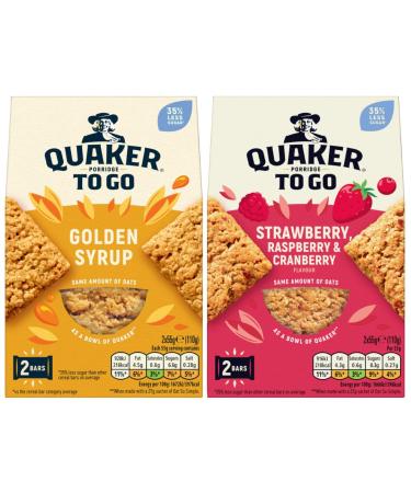 Golden Syrup Breakfast Bars 2x55g with Mixed Berries Breakfast Bars 2x55g - Bundle Consisting of Quaker Porridge to Go x2 Packs