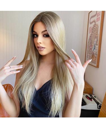 EMMOR 13*4 Lace Front Ash Brown Straight Wig - Heat Resistant Synthetic Blonde Ombre Wig - Buy Online on GoSupps.com