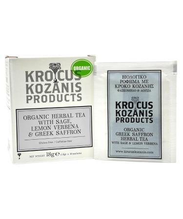 Sage Sleep Tea Bags with Lemon Verbena & Greek Saffron | Luxury Herbal Tea | Night Time Tea | Ethically Sourced Anxiety Relief Tea |Relaxing Tea| Caffeine & Gluten free | 10 Tea Bags | Krocus Kozanis