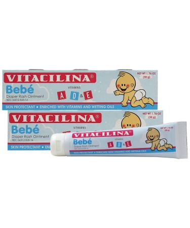 Vitacilina Bebe, Diaper Rash Ointment, Skin Protectant with Vitamins and Wetting oils, Protects Baby's Skin, 2-Pack of 1.76 Oz, 2 Boxes