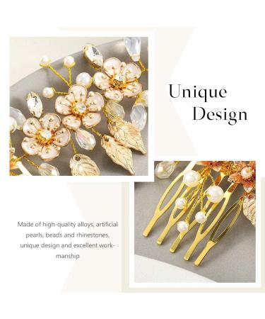 Flower Bride Wedding Hair Comb with Rhinestones and Pearls - B Gold - Buy Online on GoSupps.com