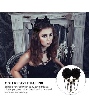 LALAFINA Gothic Chain Hairpin Gothic Hair Accessories Halloween hairpin Gothic Lace Rose Brooch Pin Rhinestone Tassel Hair Barrettes for Women Girls (Black) Halloween Hair Clips - Buy Online on GoSupps.com