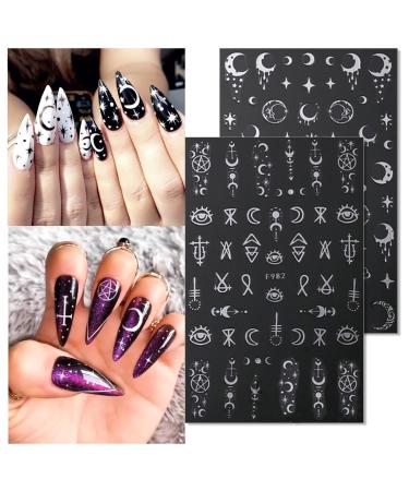Stylish 3D Metallic Nail Art Stickers - Silver Moon Star & Snake Designs - Luxury Self-Adhesive Decals for DIY Manicure Decoration - Buy Online on GoSupps.com