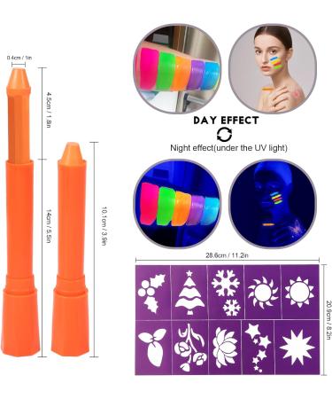 GLEEMEN Neon Face Body Paint Stick 6 Colors UV Blacklight Fluorescent Paint Kit for Adults & Kids - Non Toxic Face Painting Makeup Art Set for Halloween Party & Carnival - Buy Online on GoSupps.com