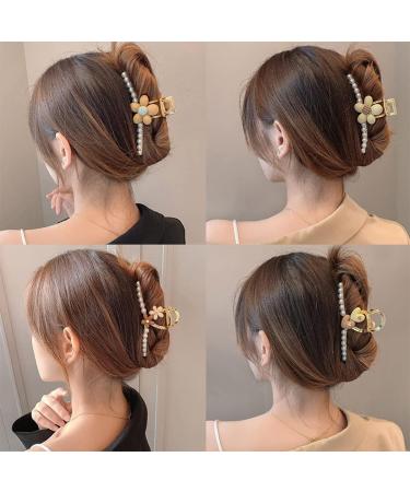 Hair Claw Metal Pearl Claw Hair Jaw Clips Barrettes Back of the head flower love shark clip for Women Girls Half Bun Hairpins for Thick Hair 4 pcs - Buy Online on GoSupps.com