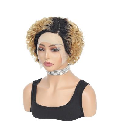 Ustylish Pixie Cut Blonde T27 Human Hair Wig | Short Curly T Part Wig for Black Women | Pre Plucked 13X4X1 Lace Front Wig - Buy Online on GoSupps.com