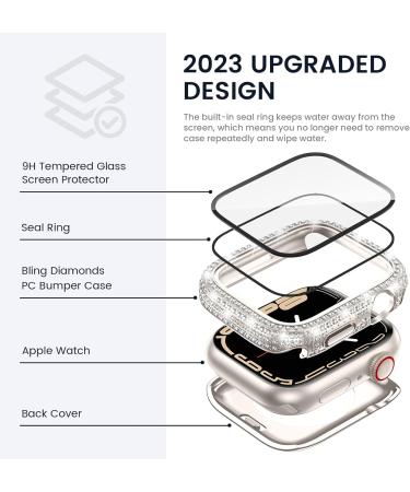  2 in 1 Tensea for Waterproof Apple Watch Screen Protector Case Series 8 7 41mm Accessories iWatch Hard PC Diamond Front & Back Bumper Case with Tempered Glass Film Bling Face Cover Women 41 mm for 41mm Only Starlight - Buy Online on GoSupps.com