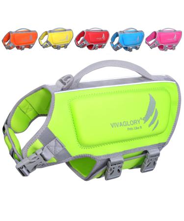 Vivaglory Light lifeguard for dogs pets lifesaver skin-friendly neoprene for small dogs dog swimming vest with D-ring & quick lock green S: 48-56cm (chest circumference)