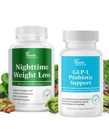 DR VITAMIN SOLUTIONS Nighttime Fat Burner and GLP-1 Probiotic Appetite Suppressant Bundle 60 Caps