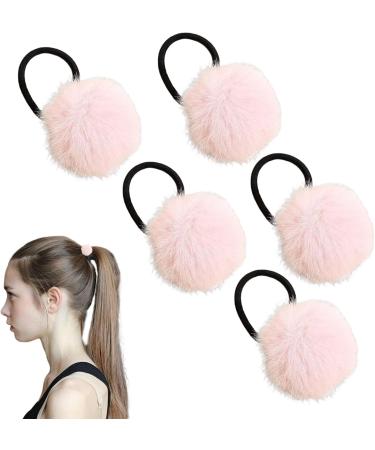 Furry Ball Ponytail Holders Girls' Colorful Pompom Hair Ties - Fashionable Hair Ties for Women And Girls Versatile Ponytail Holders for Dating Parties light pink - Buy Online on GoSupps.com