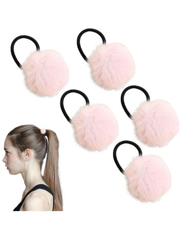 Eventerde Hair Bobbles Ponytail Holder with Ball Colourful Pompom Hair Bobbles for Women Chic Furry Ball Hair Ties Fashionable Hair Ties for Dating Schools light pink