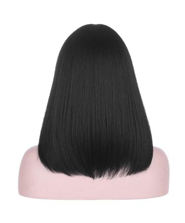 AMZCOS 15 Short Straight Black Bob Wig with Bangs - Heat Resistant Synthetic Hair for Women - Buy Online on GoSupps.com