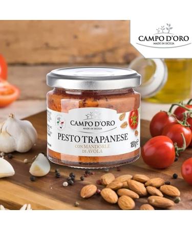Campo D'Oro Trapanese Pesto Sauce with Tomato, Basil & Almonds - 6.3oz (180g), 100% Made in Italy - Buy Online on GoSupps.com