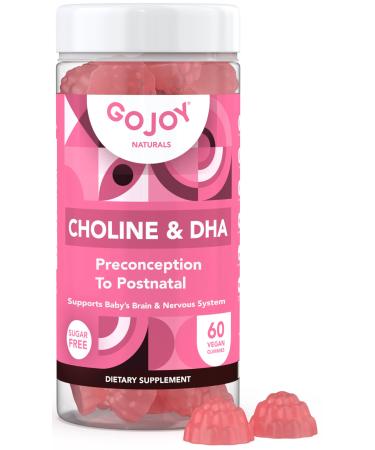 GOJOY NATURALS Prenatal Choline & DHA Gummies - Preconception to Postnatal Gummy Vitamin Supplement for Pregnant Women - Sweetened with Monk Fruit - 3rd Party Tested - Non GMO Gluten Free Vegan
