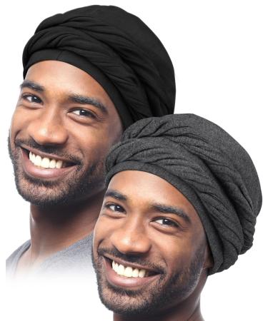 2 Pcs Turban for Men Satin Lined Halo Turban for Men Head Wrap for Men Head Turban for Men T Shirt Mens Turban Satin Turban for Male X-Large Black+dark Health Grey