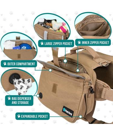 PETAMI Dog Saddle Bag for Medium Dogs - Travel Vest & 100 Socks - Light Brown Canvas - Buy Online on GoSupps.com