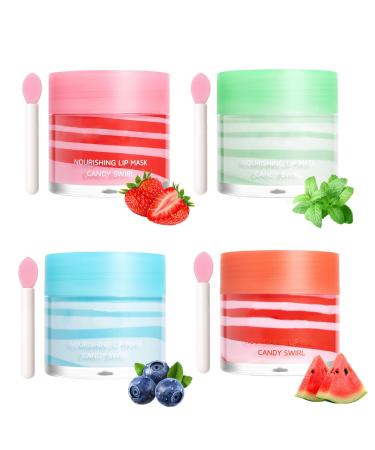 ARCHIDATE Lip Sleeping Mask Set 4Pcs Overnight Lip Mask Nourish & Repairs Chapped Lips Long Lasting Deep Moisturizing Plump Soft Smooth Lips Smooths Fine Lines Lightweight Non-Sticky