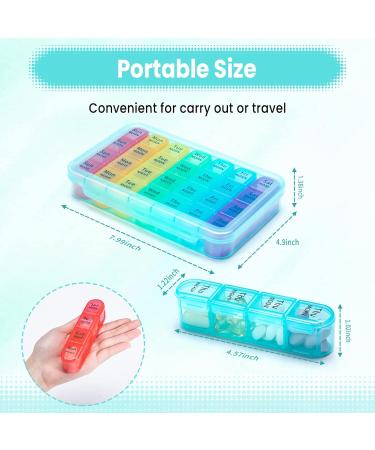 Pill Box 4 Times a Day 7 Days Pill Organiser Box with 28 Compartments Weekly Pill Case for Morning Noon Evening and Bed Time (Cyan) - Buy Online on GoSupps.com