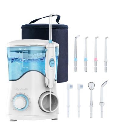 Water Flosser, GOOLUC Water Flossers for Teeth/Braces Cleaning, 10 Pressure Levels Oral Irrigator Teeth Cleaner 8 Water Jet Tips for Family, 600ML Electric Dental Flosser Pick with Carry-on Bag White