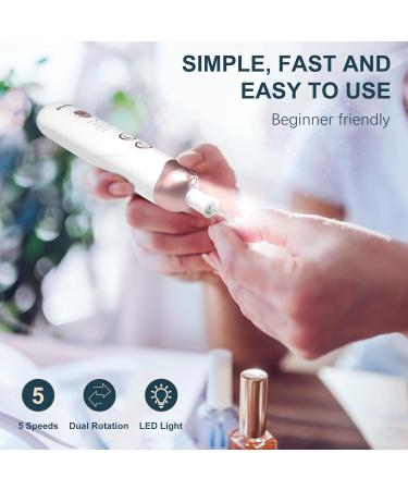 Electric Manicure Pedicure Set for Women - Cordless Rechargeable Nail Drill with 8 Attachments and LED Light - Ideal for Thick Nails and Cuticle Care - White - Buy Online on GoSupps.com