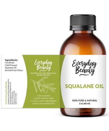 Squalane Oil - 100% Pure & Natural Plant Derived Facial Oil 2 Fl Oz - Cold Pressed and Unrefined Premium Grade Multipurpose Moisturizing Oil For Skin and Hair 2 Fl Oz (Pack of 1)