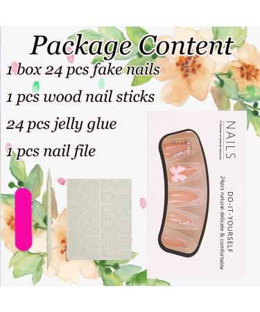 24 Pcs White French Tip Press on Nails - Short Square Fake Nails with Bow & Rhinestones | Full Cover Pink Acrylic False Nails | Glitter Flower Salon Manicure Design for Women - Buy Online on GoSupps.com