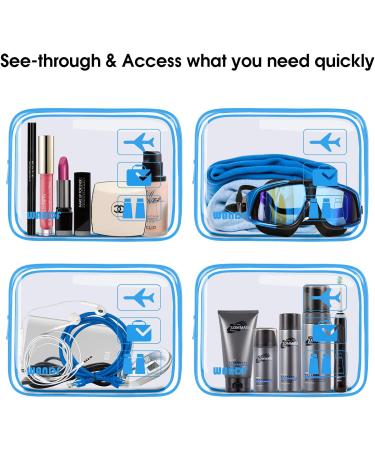 Portable Waterproof Clear Travel Toiletry Bags with Zippers - Set of 4 Navy Blue Quart Size Makeup Bags for Men and Women - Buy Online on GoSupps.com