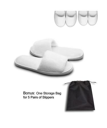 Deluxe Open Toe White Spa Slippers - 5 Pairs for Guests, Hotels, and Travel - Buy Online on GoSupps.com