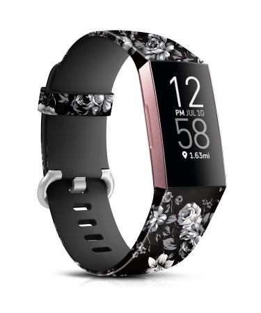 Maledan Compatible with Fitbit Charge 4/Fitbit Charge 3 Bands for Women Girls, Soft Adjustable Accessories Printed Strap Replacement for Fitbit Charge 4/Charge 3 Fitness Tracker, Small, Grey Floral Small Size (5.5"-7.1") P…