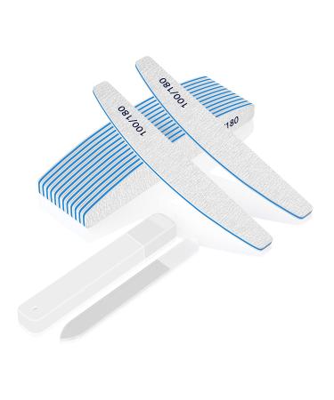 Nail Files Nail Files 100/180 Grit Nail Files (10 Pieces) with Glass Nail File Double Sided Emery Board Nail Files for Acrylic Nails and Natural Nails Washable and Reusable Nail Files Blue 100/180