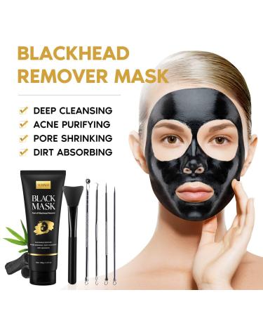 Charcoal Blackhead Remover Mask Kit with Brush and Extractors - Deep Cleansing for Face, Nose, Pores, Acne - Suitable for All Skin Types (3.5 Fl.oz) - Buy Online on GoSupps.com