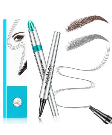 2PCS Upgraded Microblading Eyebrow Pen 3D Waterproof Microblading Eyebrow Pencil 4 Tipped Precise Brow Pen Long-lasting Natural Makeup Fine Stroke Eyebrow Pencil(02+03)