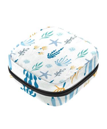 Sanitary Napkin Storage Bag Zipper Menstrual Cup Pouch Feminine Menstruation First Period Pads Holder for Girls Women Ladies Coral Sea Animals Multicoloured 17