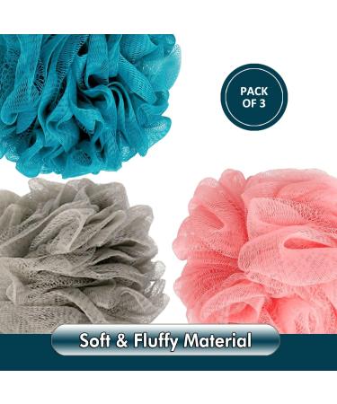 Valby Loofah Exfoliating Bath Sponge Shower Puff Body Poufs Shower Sponge Shower Scrunchie Set of 3 Body Scrubbers Bath Loofah for Adults Pink/Blue/Grey - Buy Online on GoSupps.com