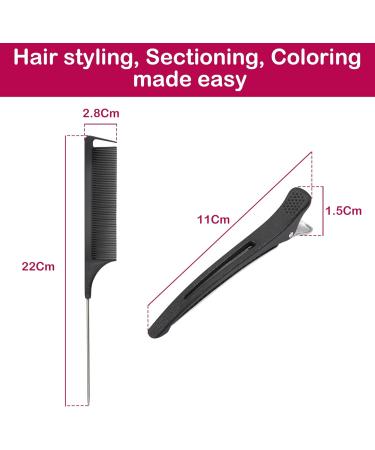 Hair Comb - Rat Tail Comb Fine Tooth Pin Tail Comb Sectioning Hairdressing Styling Cutting Parting Tails Comb With Metail Tail & 2 large Sectioning Hair Clips for Women Men Girls By HY DOT - Buy Online on GoSupps.com