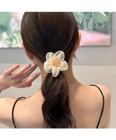 Inilbran Boho Silk Satin Hair Scrunchies Vintage Satin Hair Band Hair Ties French Elastic Hair Tie Ropes Pearl Ponytail Scrunchy Hair Ties Hair Accessories for Women and Girls Headdress Champagne - Buy Online on GoSupps.com