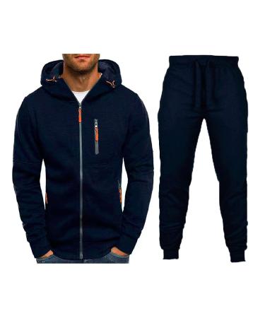 Hanxiulin men's training suit leisure access sports suit cotton training suits autumn and winter leisure clothes men jogging suit sweatshirt pants marine 4xl