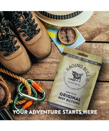 Raging Bull Chilli Beef Biltong - Authentic South African High Protein Snack | 250g Bag - Buy Online on GoSupps.com