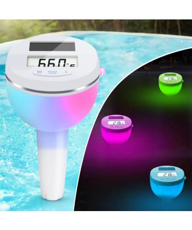 Deprblu floating pool thermometer solar digital pool thermometer with color changing light spa with screen back light water temperature for whirlpool