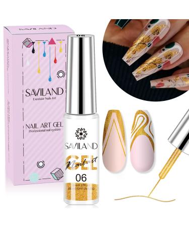 Saviland Gel Liner Nail Art Gel Nail Polish - Gold Liner Nail Art Gel Polish Basic Color Soak Off U V LED French Manicure Starter Gel for Swirl Nails Home DIY Nail Salon 1 Color Liner Gel Nail Polish - Gold