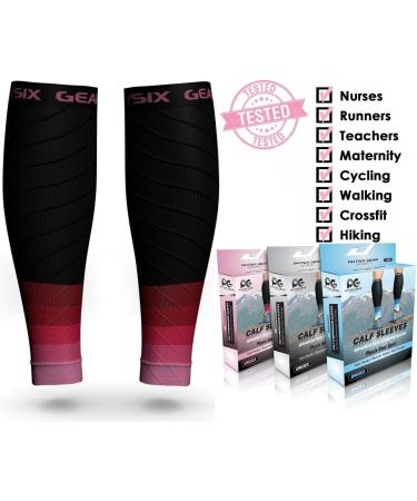 Calf Compression Sleeve for Men & Women - Support for Shin Splints, Achilles Tendon, Leg Cramps & Varicose Veins (1 Pair, BLK-PNK S/M) - Buy Online on GoSupps.com