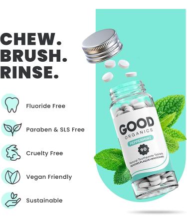 Good Organics Toothpaste Tablets - Natural Plaque Removal & Teeth Whitening - Zero Waste, Xylitol, Travel-Friendly, Fluoride-Free - Minty Flavor - 90 Counts - Buy Online on GoSupps.com