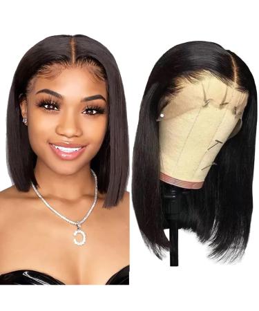 Dily's Short Bob Wig Human Hair 13x4 Lace Front Wigs Human Hair Pre Plucked 150 Density Brazilian Virgin Human Hair Straight Bob Wigs for Black Women with Baby Hair Natural Color (12 Inch )