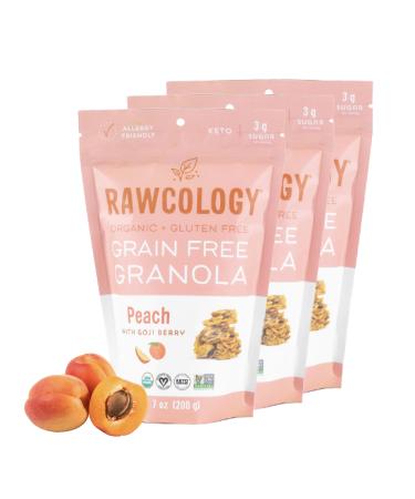 Rawcology - Peach with Goji Berry Organic Granola | Grain Free Granola | Gluten Free Granola | Healthy Cereal | Vegan Low Sugar Keto Paleo Peanut Free NON-GMO Allergen Friendly (3 x 200g) Peach- Keto